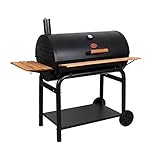Char-Griller® Outlaw Charcoal Grill and Smoker with Cast Iron Grates, Warming Rack, Premium Wood Shelves and 950 Cooking Square Inches in Black, Model 2137