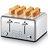 Toaster 4 Slice, Geek Chef Stainless Steel Toaster with Extra Wide Slots,4 Slot Toaster with Bagel/Defrost/Cancel Function, Dual Control Panel of 6 Toasting Bread Shade Settings, Removable Crumb Trays, High Lift Lever, ETL